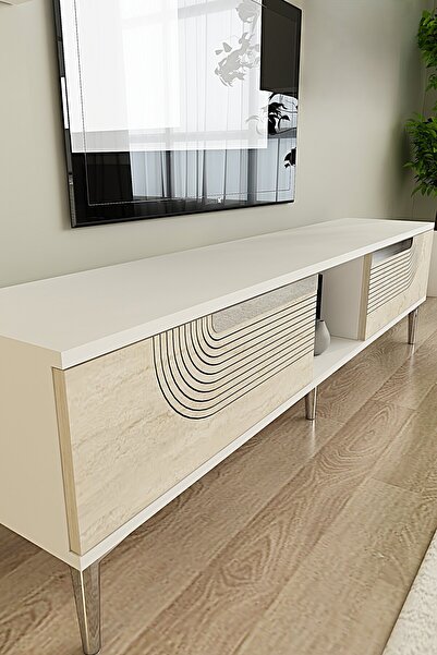 YUMEDİ DESİGN TSA1508BTS - DÜNYA TV STAND , TV SEHPASI 150cm BEYAZ-TRAVERTEN-...