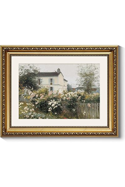 ALAYRA International Premium Cottage Garden Floral House Canvas Gold Frame 40...