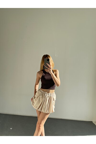 Friday Mood Balon Form Cep Detailed Satin Short Skirt