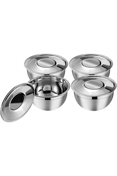 Vinod Kraft Stainless Steel Serving Bowl Set with Lids, 18cm, Silver, 4 Pieces