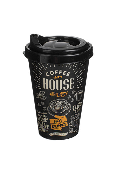 Zumzeria Pahar de plastic negru 'Coffee House' cu capac și cioc pentru cafea ...