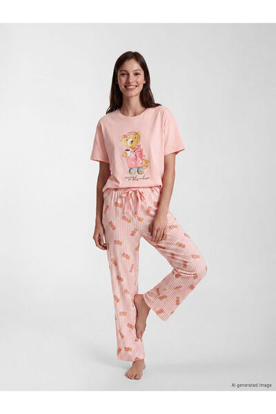 LC Waikiki Peak New Season Bear Teddy Printed Women's Pajama Set