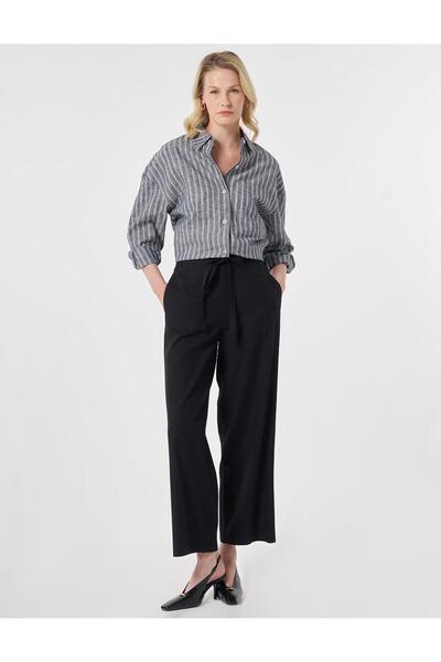 Kayra Wide Leg Lyocell Trousers Black