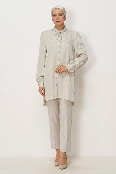 Alvina Satin Jacquard Tunic with Neck Tie 46512