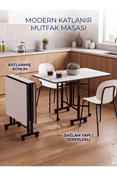 mp atelier Katlanır Tekerlekli Masa | Açılır Kapanır Portatif Yemek ve Çalışm...