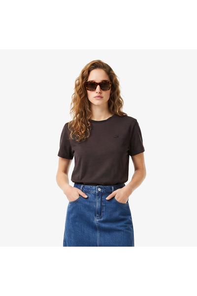 Lacoste Kadın Loose Fit V Yaka Kahverengi T-Shirt