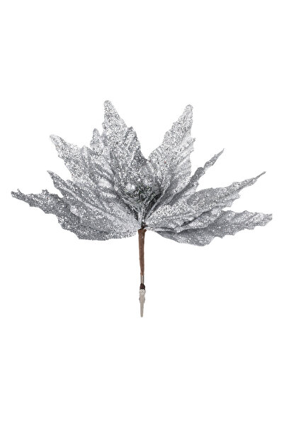 Zumzeria Floare decorativă de Crăciun cu sclipici argintiu și cleme, 26 cm