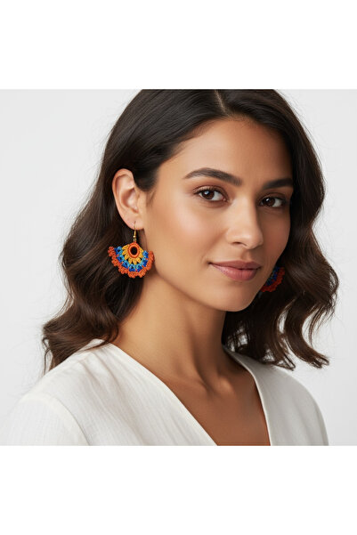 Pafuli Hand Knitted Ethnic Earrings Orange