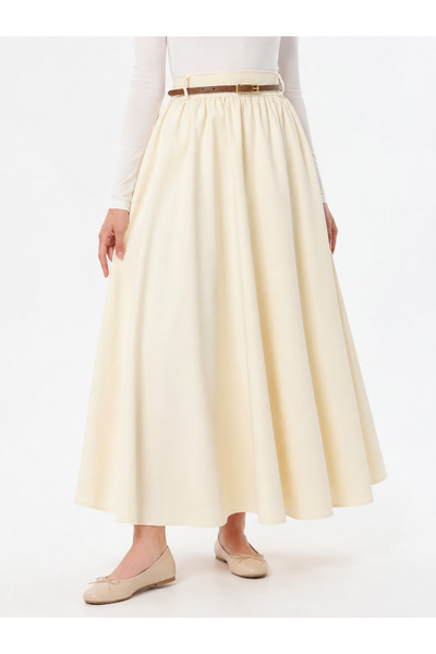 Naknaku Drawstring Belt Detail Soft Skirt-Yellow
