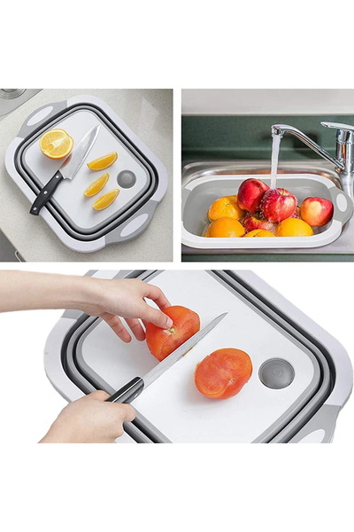 Next Trend Tocător pliabil 3 în 1 cu bol și coș scurgere, pentru bucătărie, camping și picnic