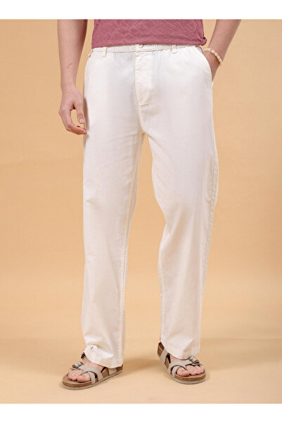 The Indian Garage Co By Styli Men Off-White Relaxed Fit Solid Trousers