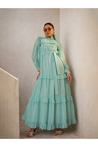 Sassafras By Styli Green Ruffled Tiered Maxi Dress