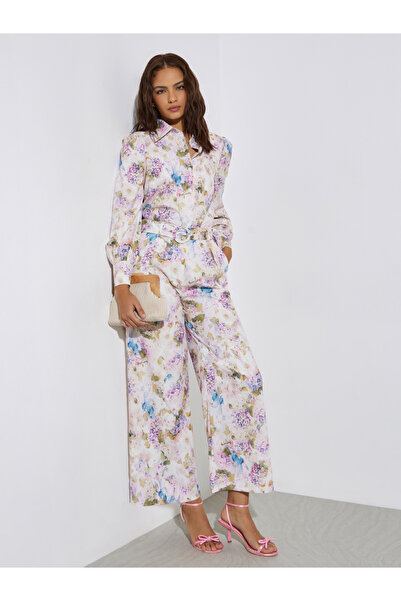 Styli Off White Floral Print Wide Leg Pants