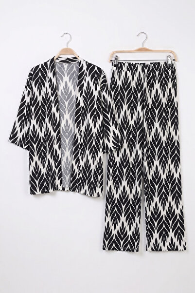 Mivoon Bürümcük Fabric Trousers Cardigan Double Set Kimono Set