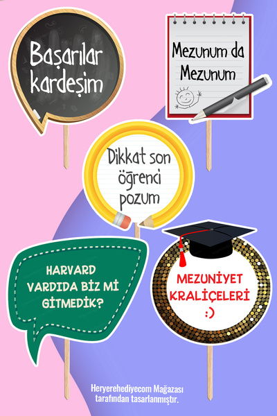 heryerehediye Kişiye Özel Eğlenceli Mezuniyet Konuşma Balonları, El Pankartı ...