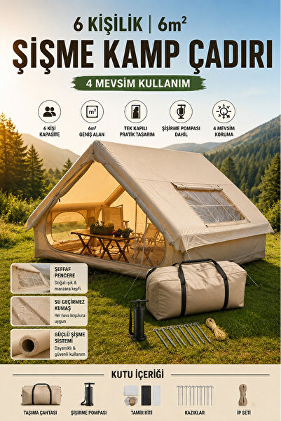 Penthouse 6 Kişilik 4 Mevsim Şişme Kamp Çadırı – Su Geçirmez Tek Kapılı Aile ...