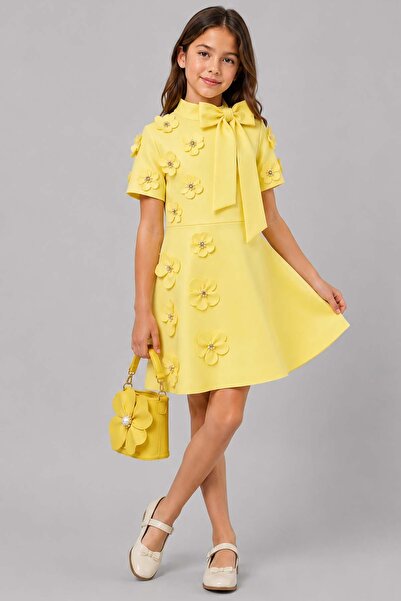 Riccotarz Girl's Yellow Dress with Ribbon Detail at the Collar and Daisy and ...