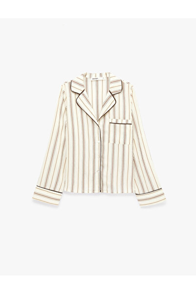 Koton Comfortable Fit Long Sleeve Shirt Collar Viscose Striped Pajama Top