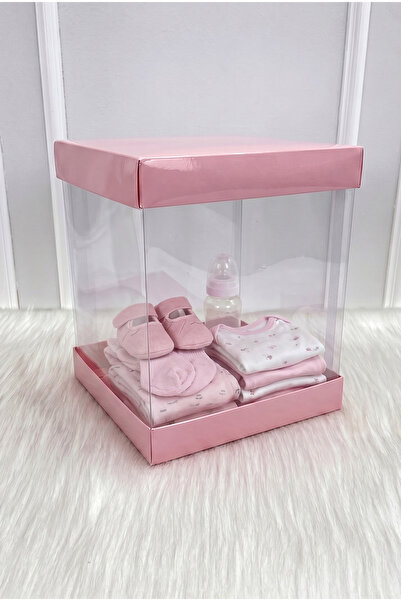 ZEYMERADE Asetat Kutu, Bebe Pembe Küçük Boy 20X20Cm, Şeffaf Demonte, Doğum He...