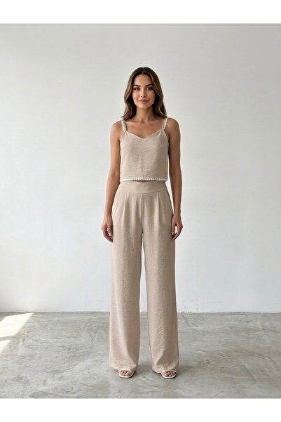 PELTEKS Strappy Blouse and Pants Two-Piece Set