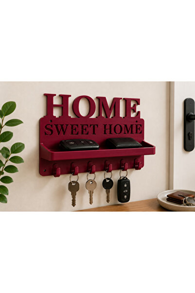 Cafio3D Home Sweet Home Duvar Anahtarlık ve Raf – Dekoratif Askılık (20x11 cm)