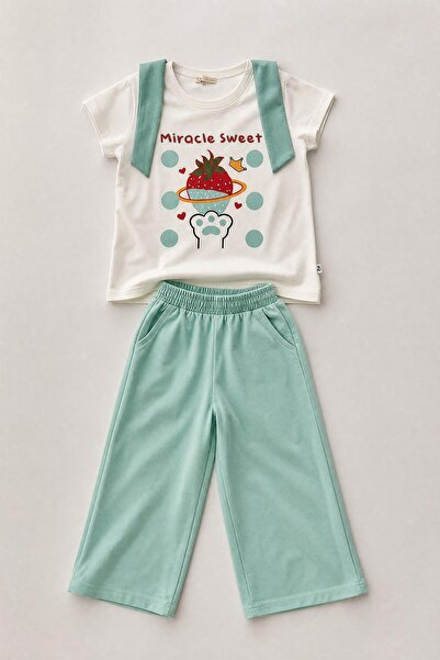 Perendi Girl's Strawberry Printed Wide-Legged Suit