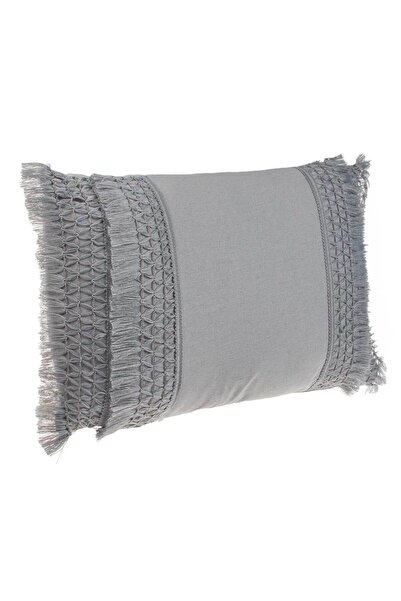 Zumzeria Gray Decorative Summer Pillow with Macrame Pattern 50x30cm