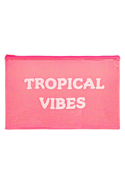 Zumzeria Pungă transparentă roz cu sclipici  "VIBRAȚII TROPICALE " 30x21cm