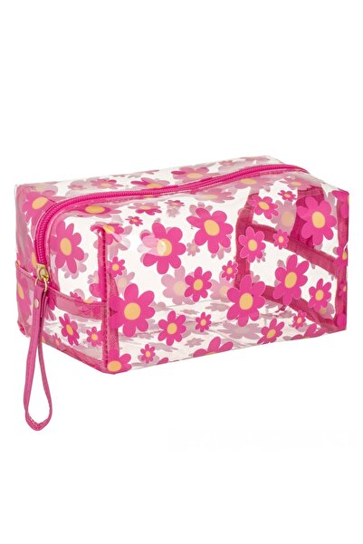 Zumzeria Fuchsia Transparent Summer Pouch with Daisy Pattern 19x10.5x10.5cm