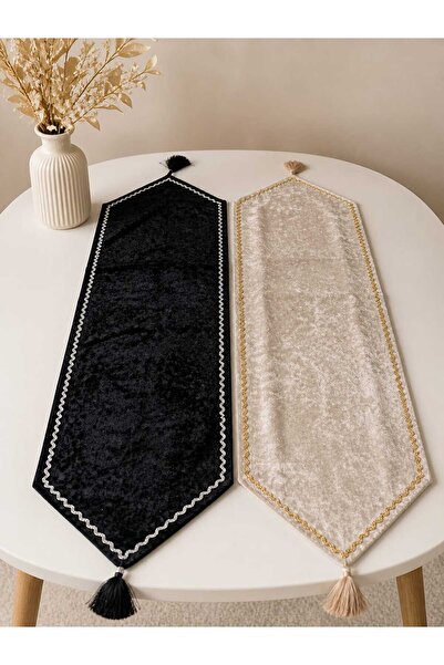 çeyizköşesi Luxurious Tasseled Gold and Silver Embroidered Black and Cap Velv...