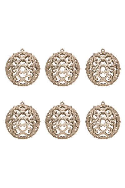 Zumzeria Set de globuri de Crăciun bej cu sclipici Ø8cm - 6 bucăți