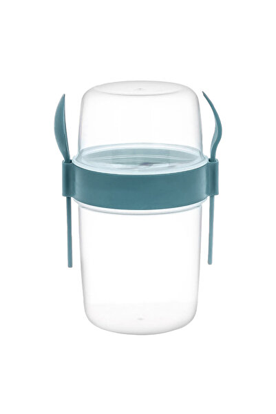 Zumzeria Double Plastic Container with Fork & Spoon Turquoise Take Away 1.1L