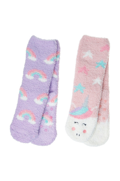Zumzeria Fluffy Unicorn & Rainbow Pattern Socks for Kids - 2 pairs