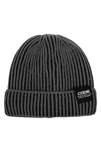 Zumzeria Căciulă tricotată gri-negru cu căptușeală din fleece și patch  "Code "