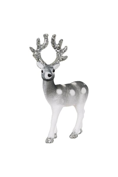 Zumzeria Christmas Decorative Figure Gray Reindeer Polka Dots Silver Glitter ...
