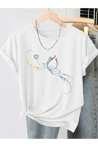 one button Tricou oversize premium cu imprimeu cu detaliu fluture și perle co...