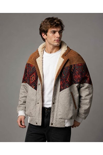 CANMODA (7991) Recien Unisex Fur Collar Vintage Aztec Jacket Oversize 90S Coa...