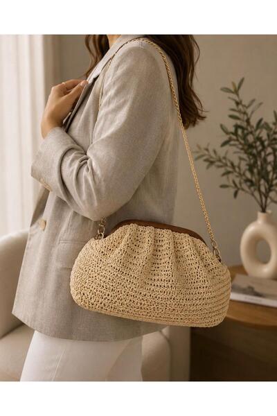 Zarena Official Sahara Straw - Τσάντα χειρός και ώμου από ψάθινη πλεκτή αλυσί...