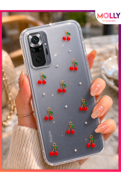 Molly Cherry Pearl Luxe Transparent Sparkling Cherry Pattern Premium Case for...