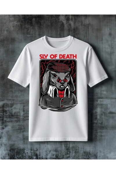 COMVİCHO تي شيرت كبير الحجم مطبوع عليه رأس الأرنب من سلسلة sly of death