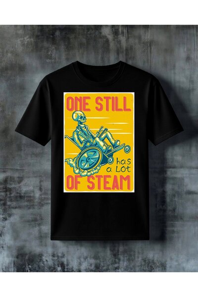 COMVİCHO تي شيرت كبير الحجم مطبوع عليه one still steam iskelet