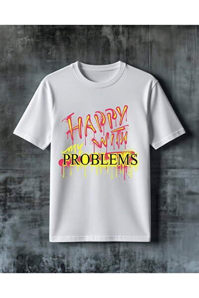COMVİCHO Happy with Problems Graffiti Printed Oversize T-Shirt