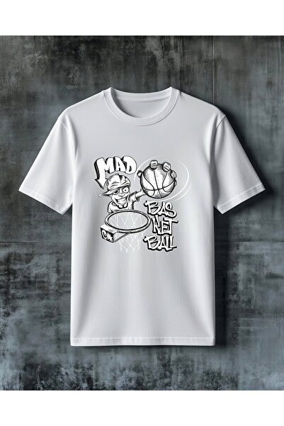 COMVİCHO Mind Basket Net Basketball Printed Oversize T-Shirt