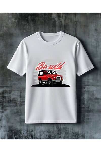 COMVİCHO تي شيرت كبير الحجم مطبوع عليه be wild red jeep