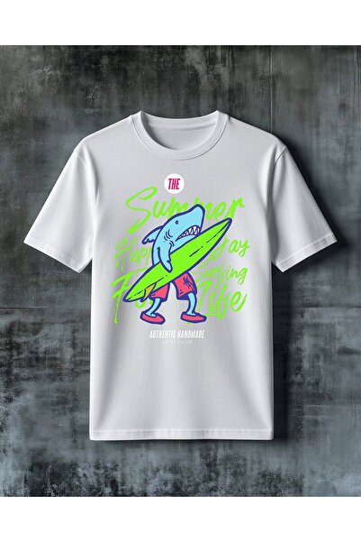 COMVİCHO تي شيرت صيفي كبير الحجم مطبوع عليه عبارة "يوميات سعيدة في ركوب الأمواج"