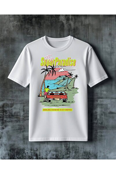 COMVİCHO تي شيرت كبير الحجم مطبوع عليه surfer paradise retro arabasi