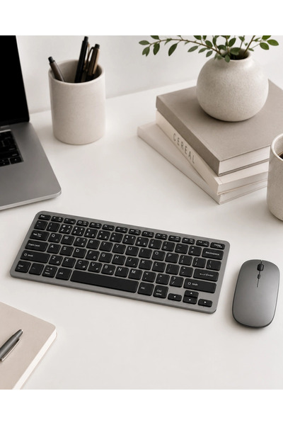 AyrStore Kablosuz Bluetooth Klavye Mouse Seti Şarjlı Tablet Laptop Uyumlu