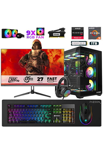 XASER Star X370 Ryzen 5 7500F 16GB Ram 1TB M.2 NVMe SSD 16GB RX9060XT 27" 300...