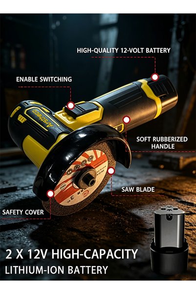 JUHOE 12V Cordless Mini Angle Grinder, 76mm Mini Angle Grinder, with Two Pieces and Battery Polishing Tool