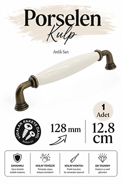 Badem10 Lisin porcelanska ručka u antiknoj žutoj boji, 128 mm, 12,8 cm, ručka...
